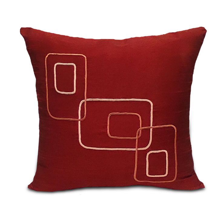 Dupion Silk Chain Red Cushion Cover (Pack of 2)