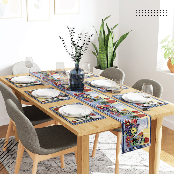 Cotton Flowerpot Table Runner+Placemat (Pack of 7)