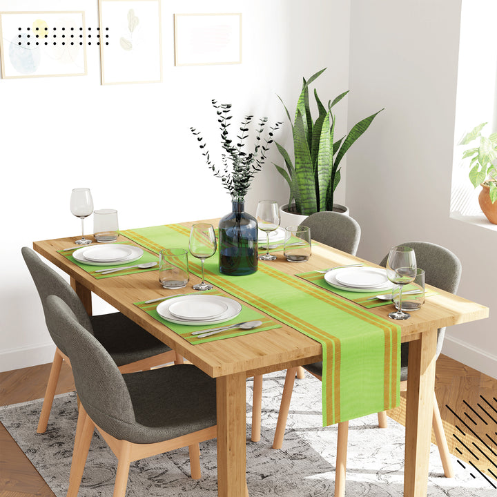 Cotton Ladder Green Table Runner+Placemat (Pack of 5)