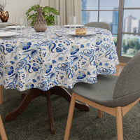 Polyester Chintz Blue Table Cloth (Pack of 1)