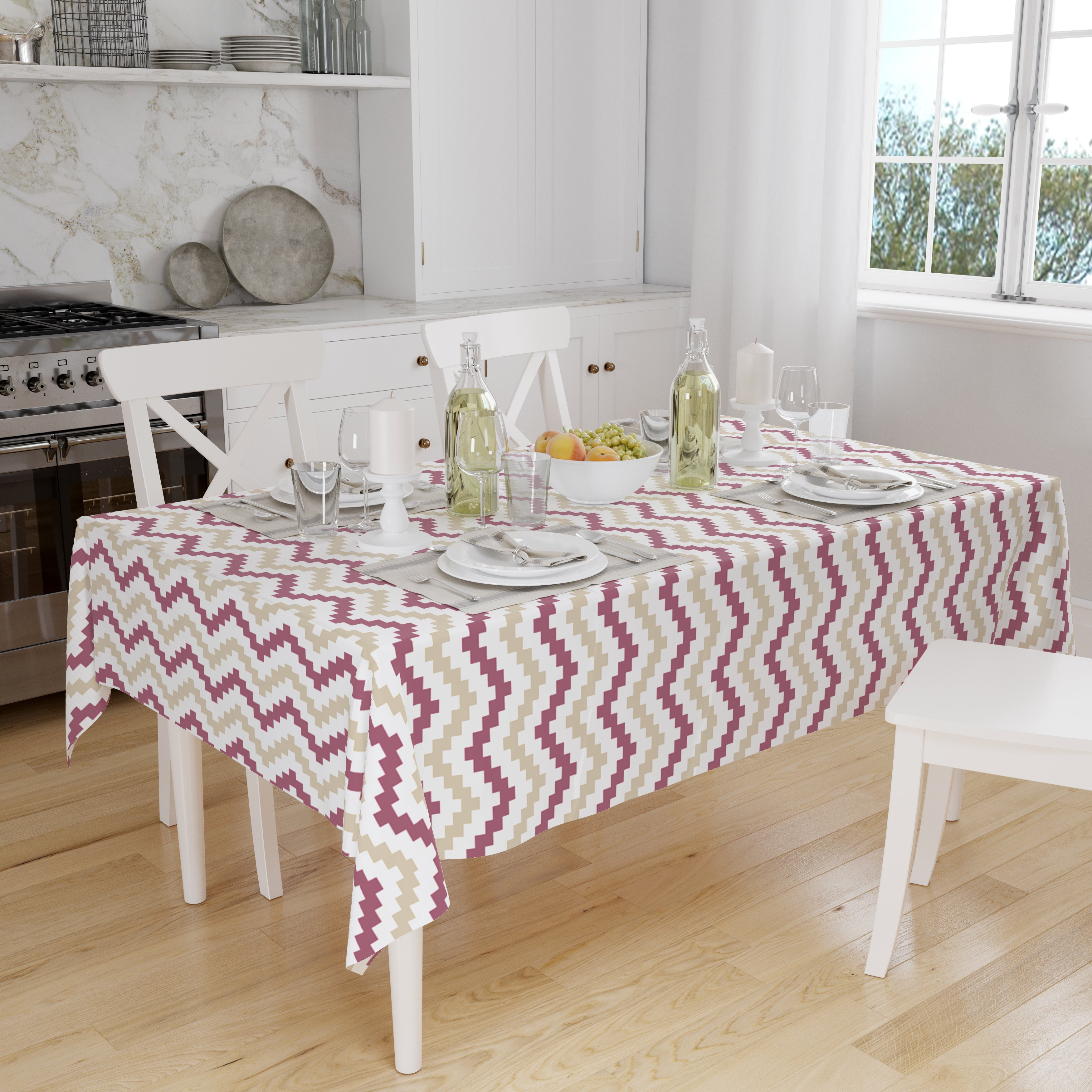 Polyester Chevron Brown Table Cloth (Pack of 1)