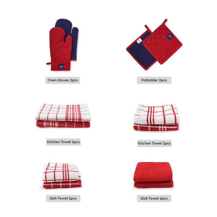 Cotton Red Combo Kitchen Set (Pack of 12)