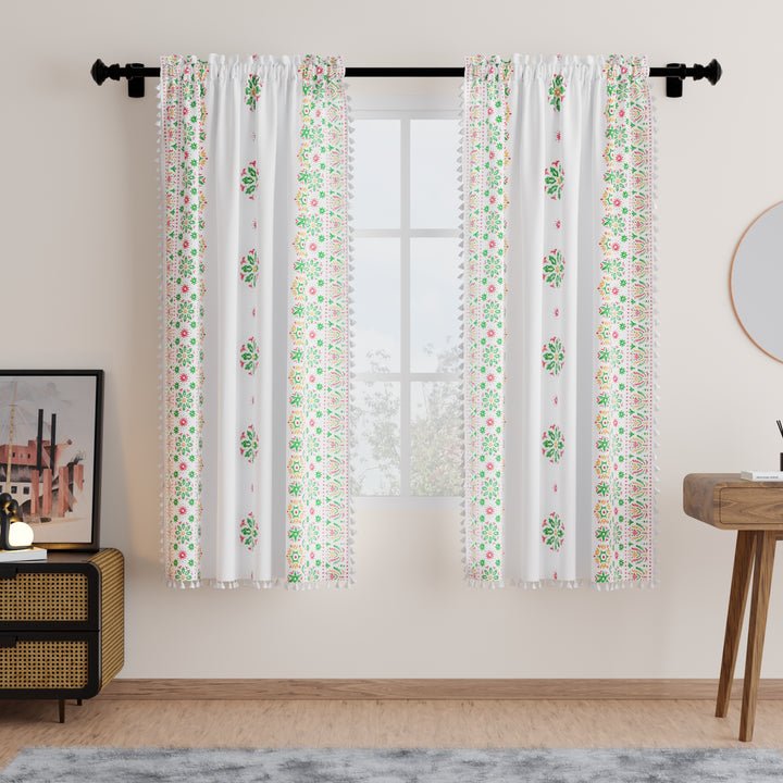 Polyester Boho Bright Green Curtain (Pack of 2)