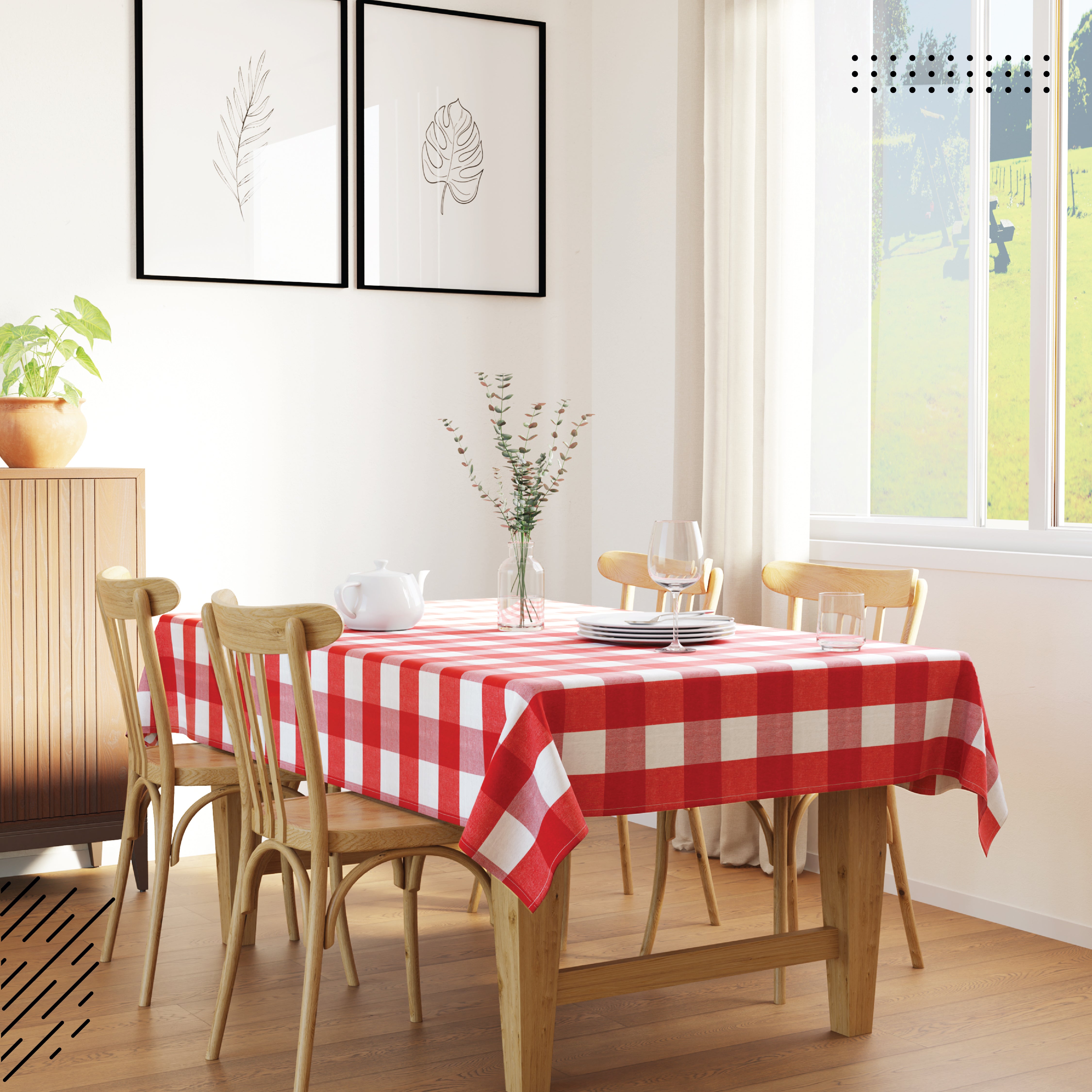 Cotton Buffalo Red Checks Table Cloth (Pack of 1)