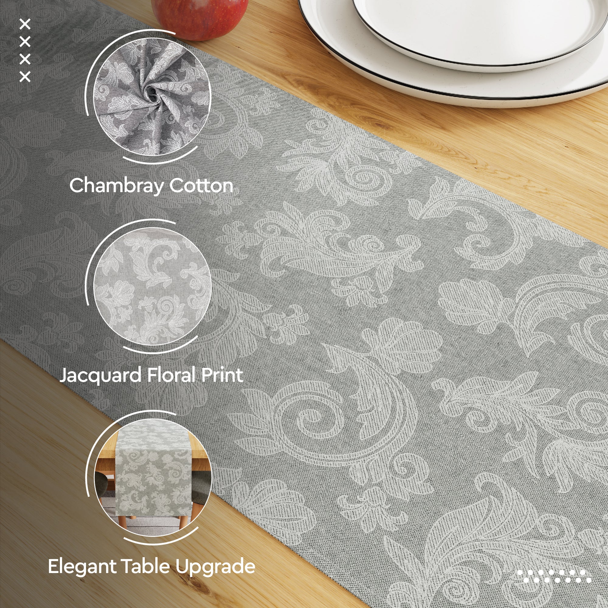 Cotton Grey Table Runner (Pack of 1)