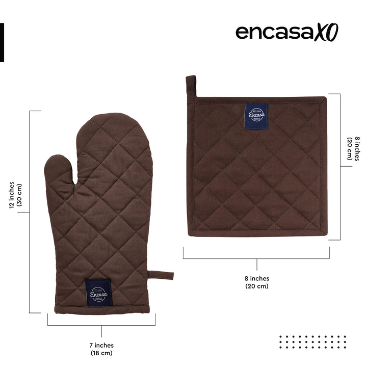 Cotton Dark Taupe & Beige Oven Glove & Pot Holder