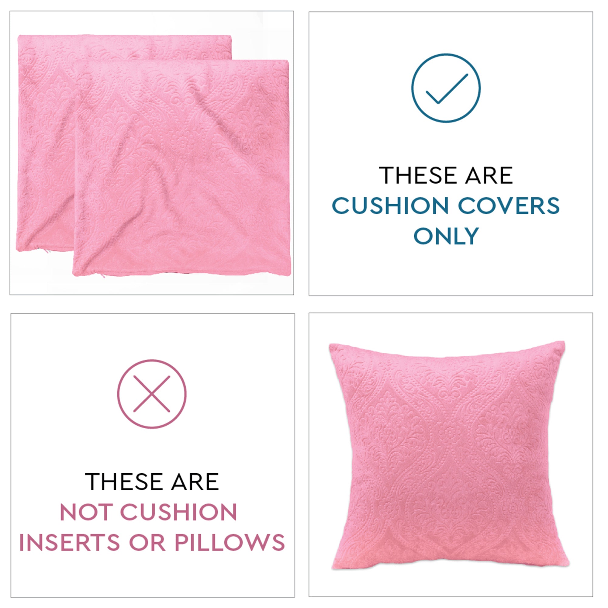 Embossed Velvet Pink Cushion Cover (Pack of 2)
