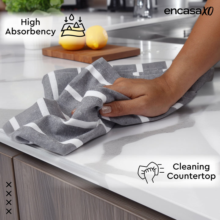 Cotton Roma Grey Stripes Kitchen Towel (Pack of 4)