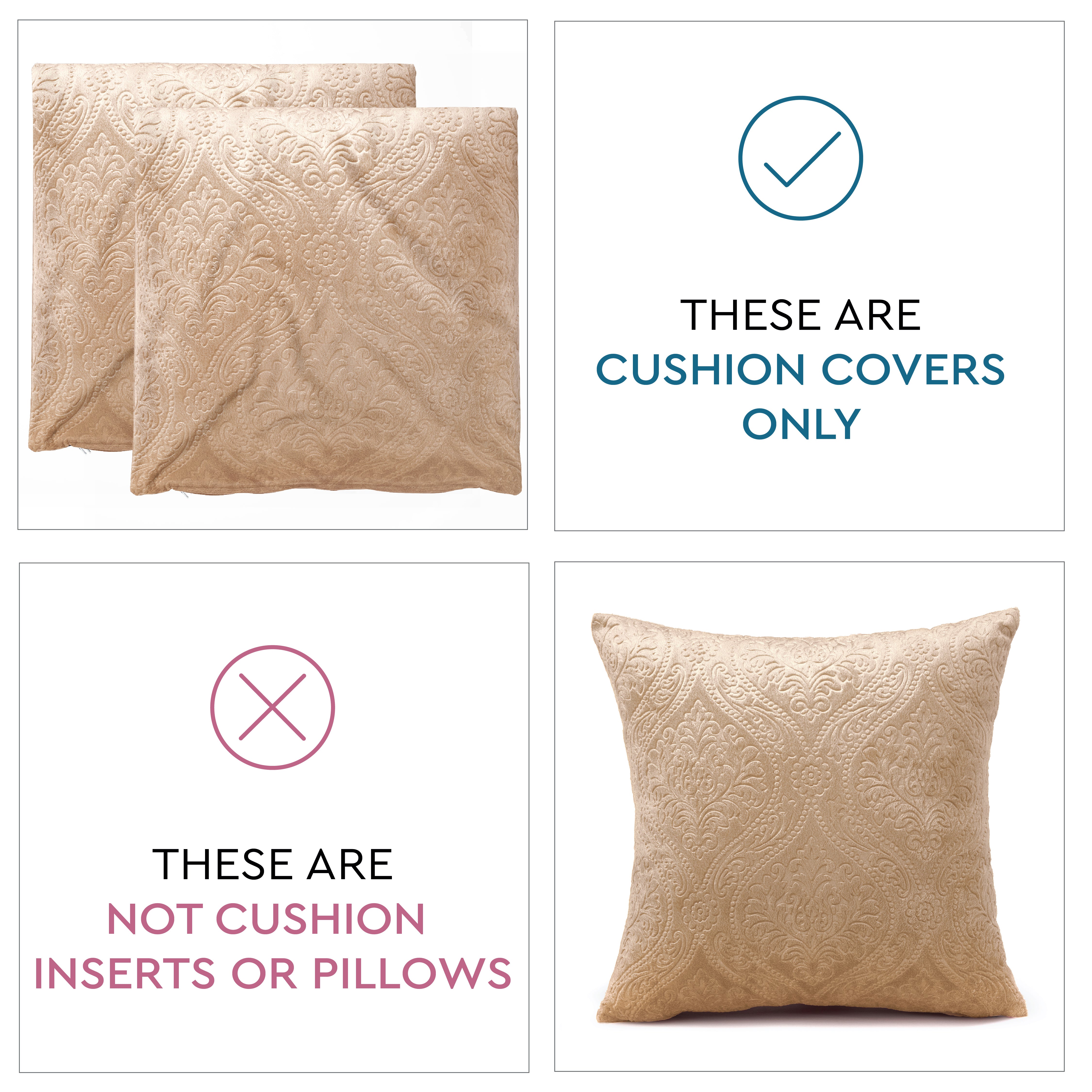 Embossed Velvet Beige Cushion Cover (Pack of 2)