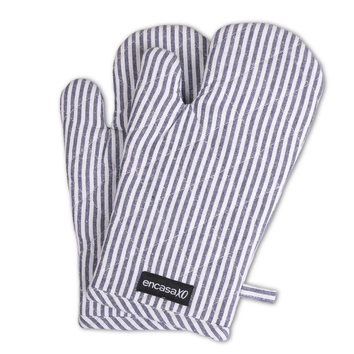 Cotton Ticking Navy Blue Oven Gloves (Pack of 2)