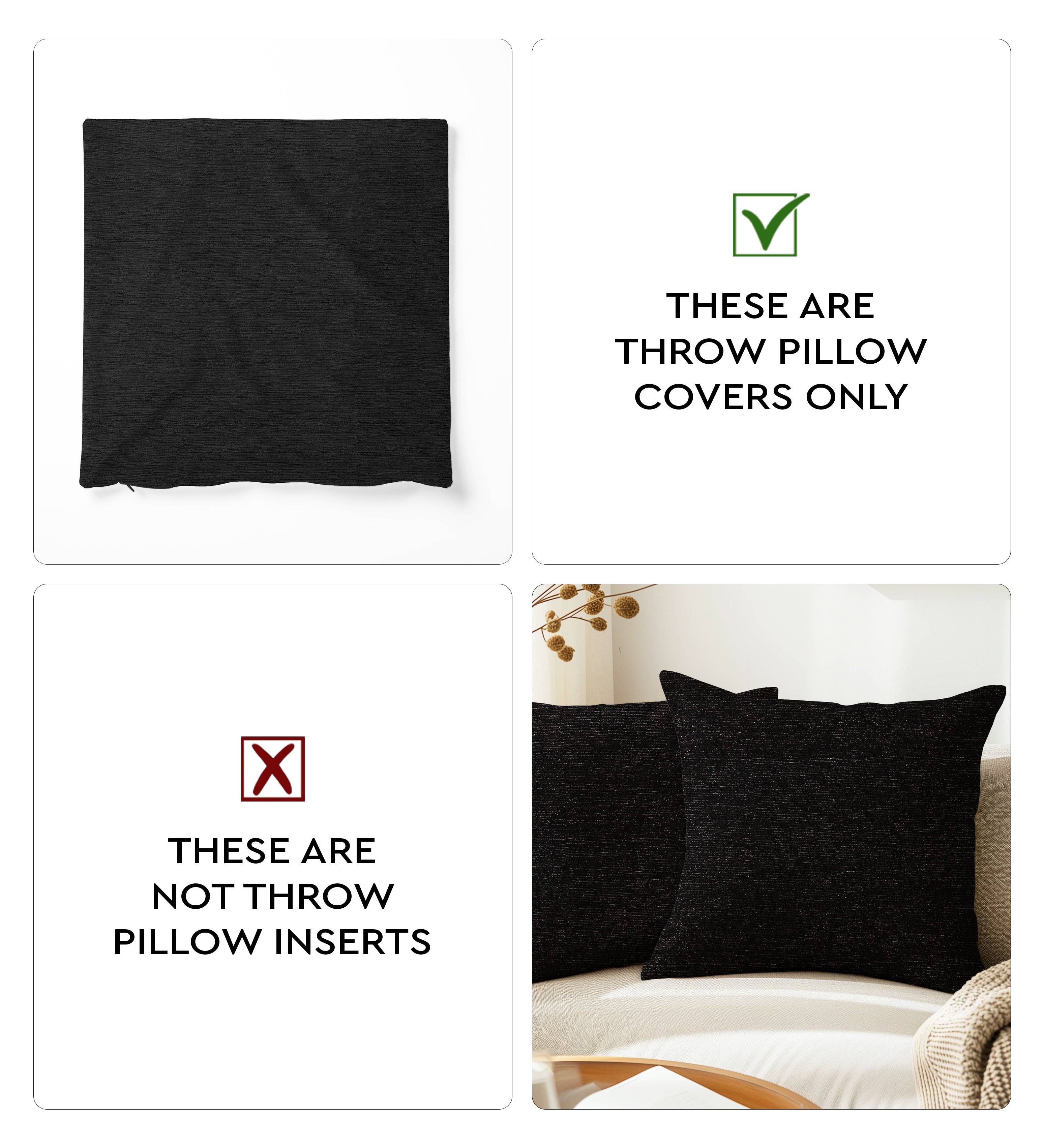 Chenille Black 1 Cushion Cover (Pack of 2)