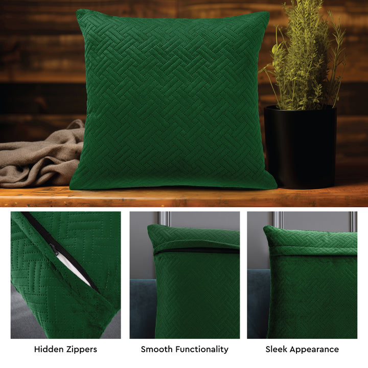 Quilted Velvet Forest Green Cushion Cover (Pack of 2)