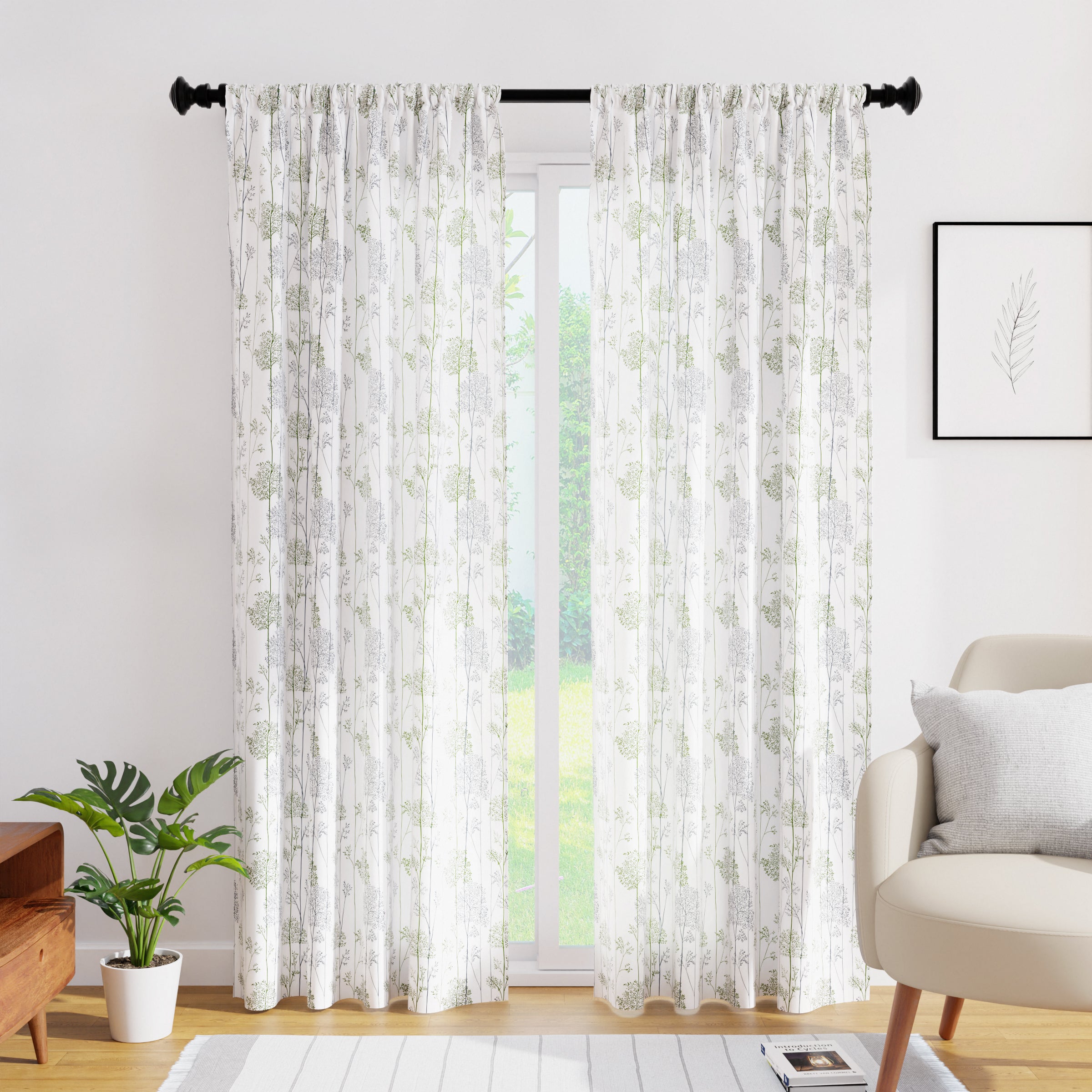 Polyester Branches Green Curtain (Pack of 2)
