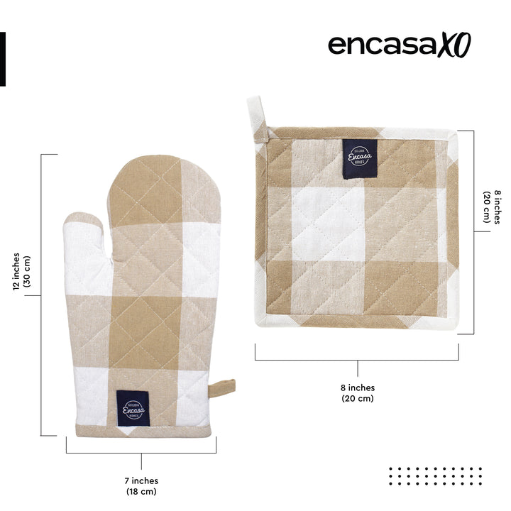 Cotton Buffalo Beige Checks Oven Glove & Pot Holder