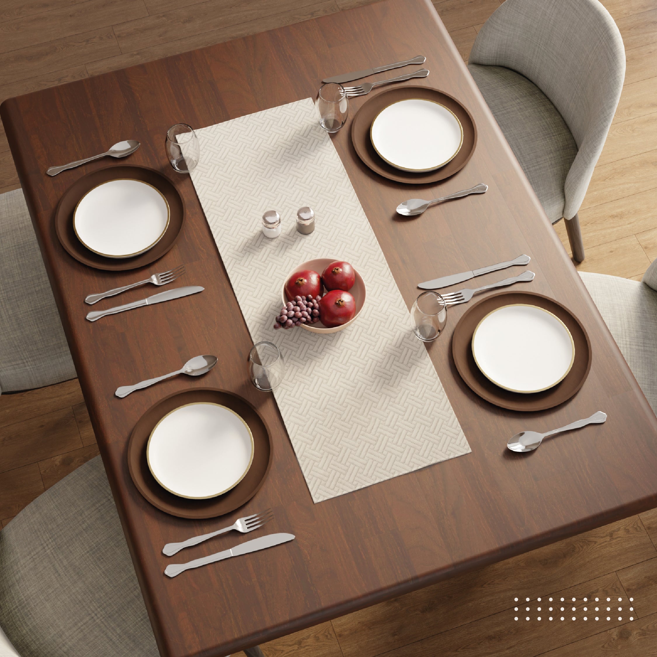 Quilted Velvet Beige Table Runner