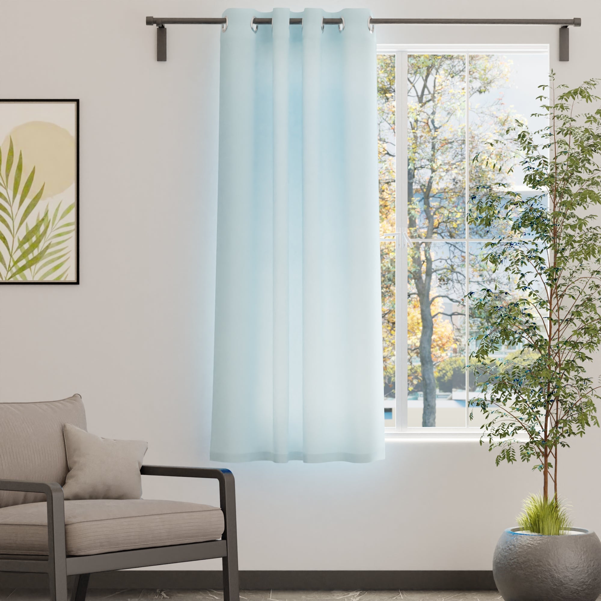 Canvas Ice Blue Curtain (Pack of 1)