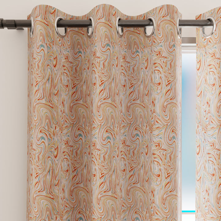 Blackout Polyester Marble Peach Curtain (Pack of 2)