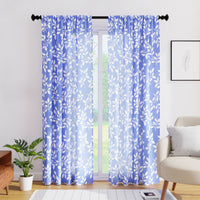 Polyester Reverse Leaf Blue Curtain (Pack of 2)