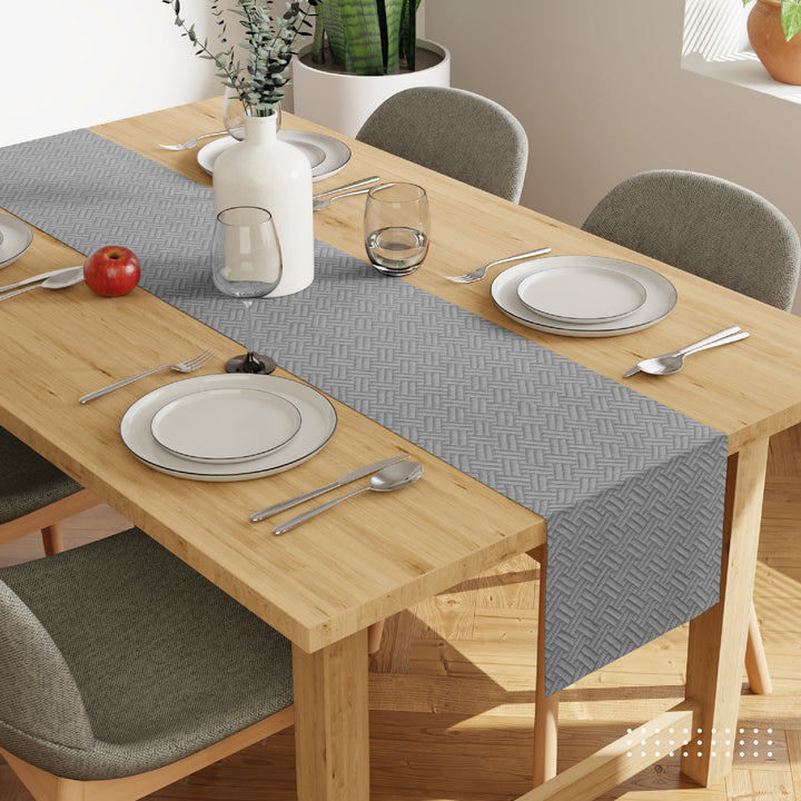 Quilted Velvet Light Grey Table Runner