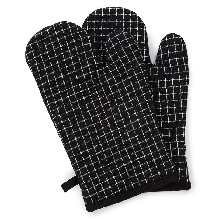 Cotton Butcher Checks Black Oven Gloves (Pack of 2)