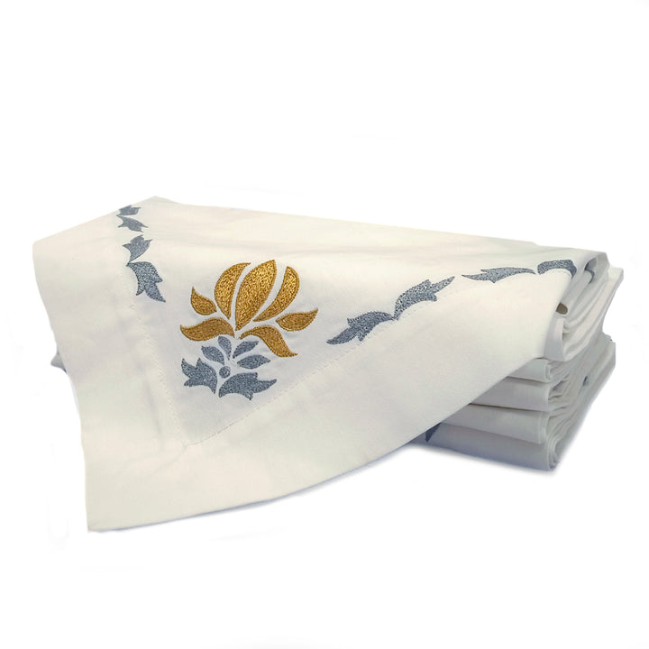 Damask Cotton Festive Gold & Silver Table Napkin (Pack of 6)