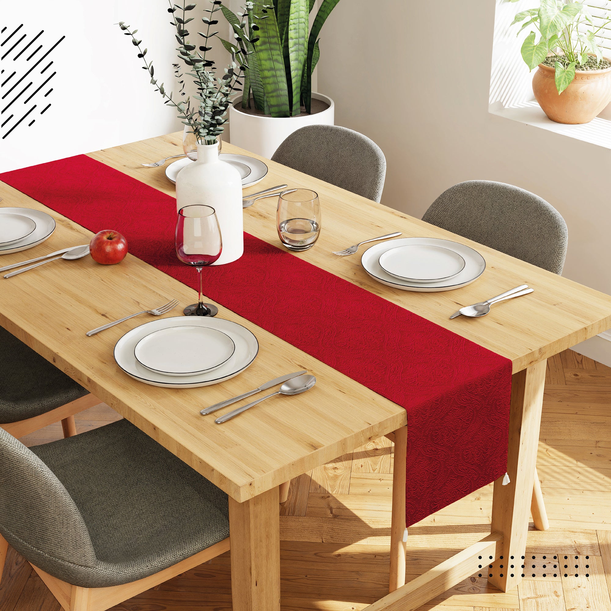 Embossed Velvet Red Table Runner