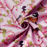 Blackout Polyester Dusty Pink Birds Fabric 1 Meter