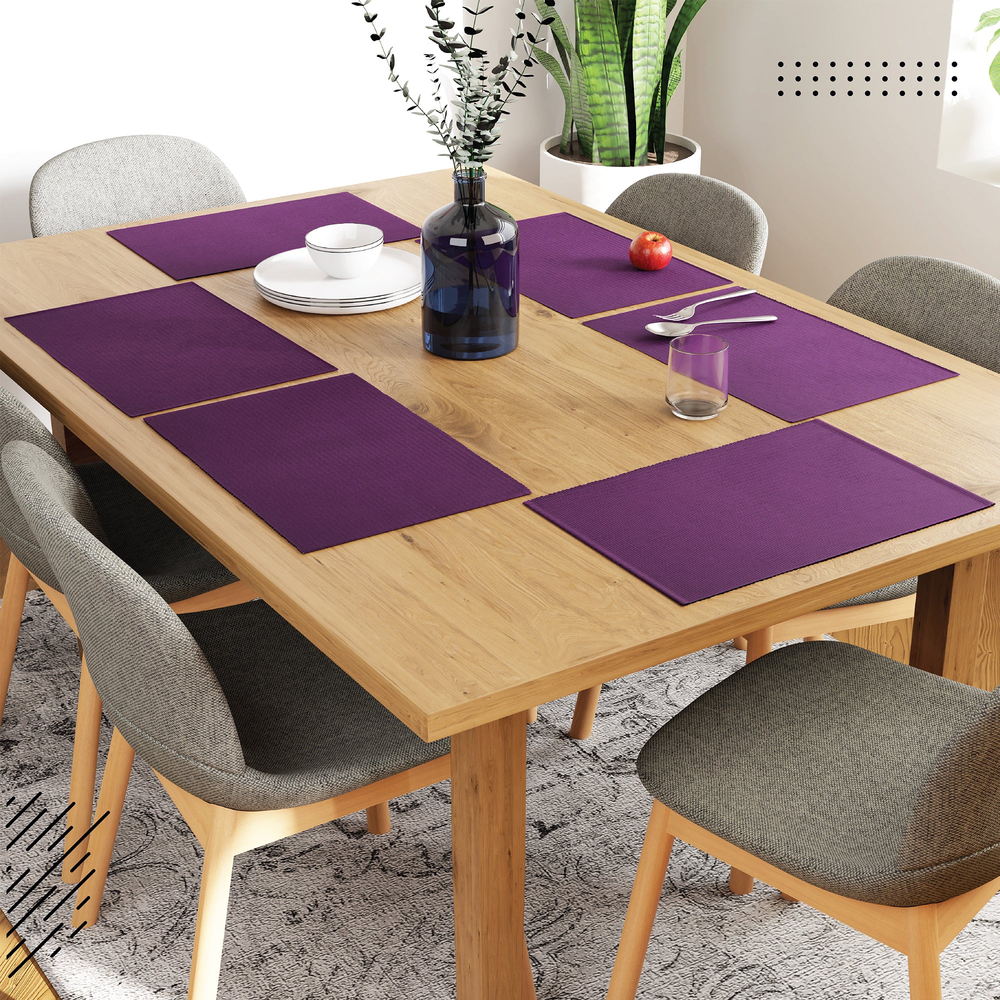 Ribbed Cotton Purple Placemat (Pack of 6)