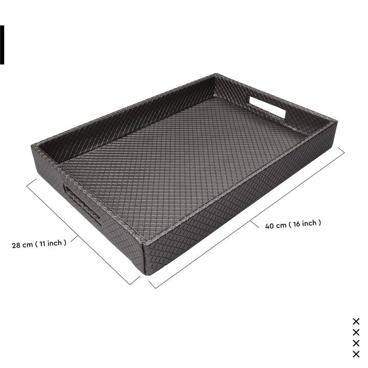 PU-Leather Grey Leather Serving Tray