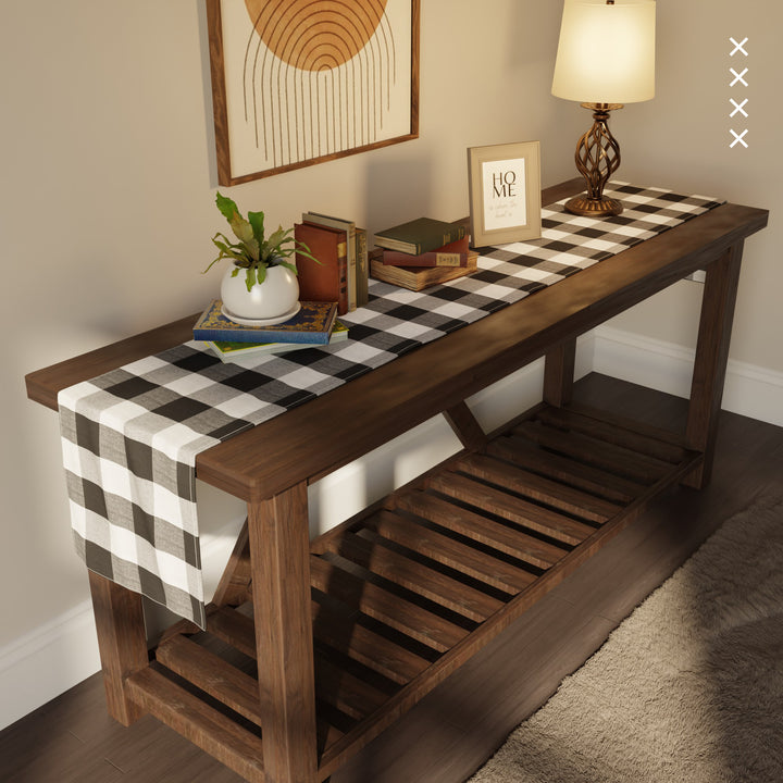 Cotton Buffalo Black Checks Table Runner (Pack of 1)