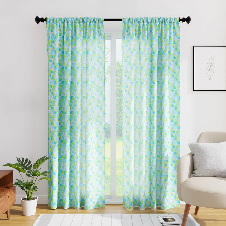 Polyester Triangles Aqua Curtain (Pack of 2)