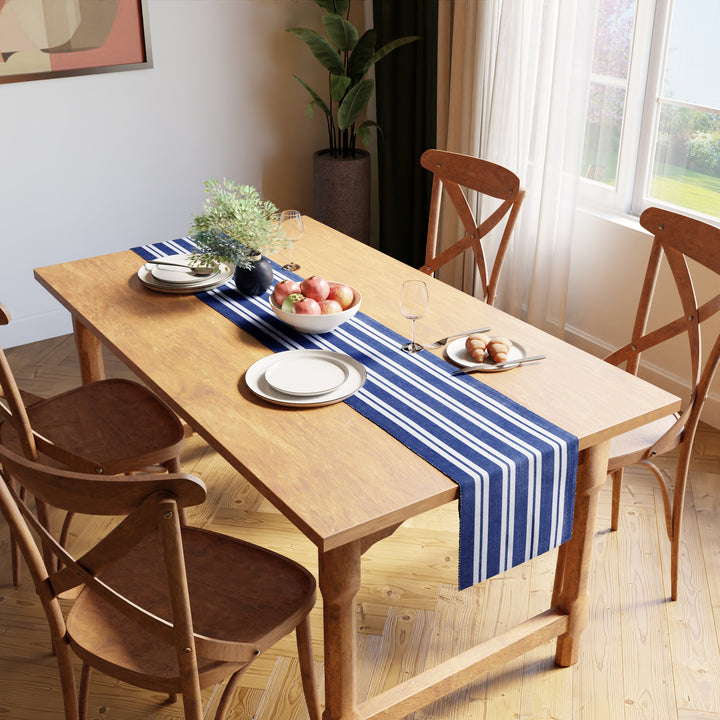 Cotton Franca Blue Stripes Table Runner (Pack of 1)