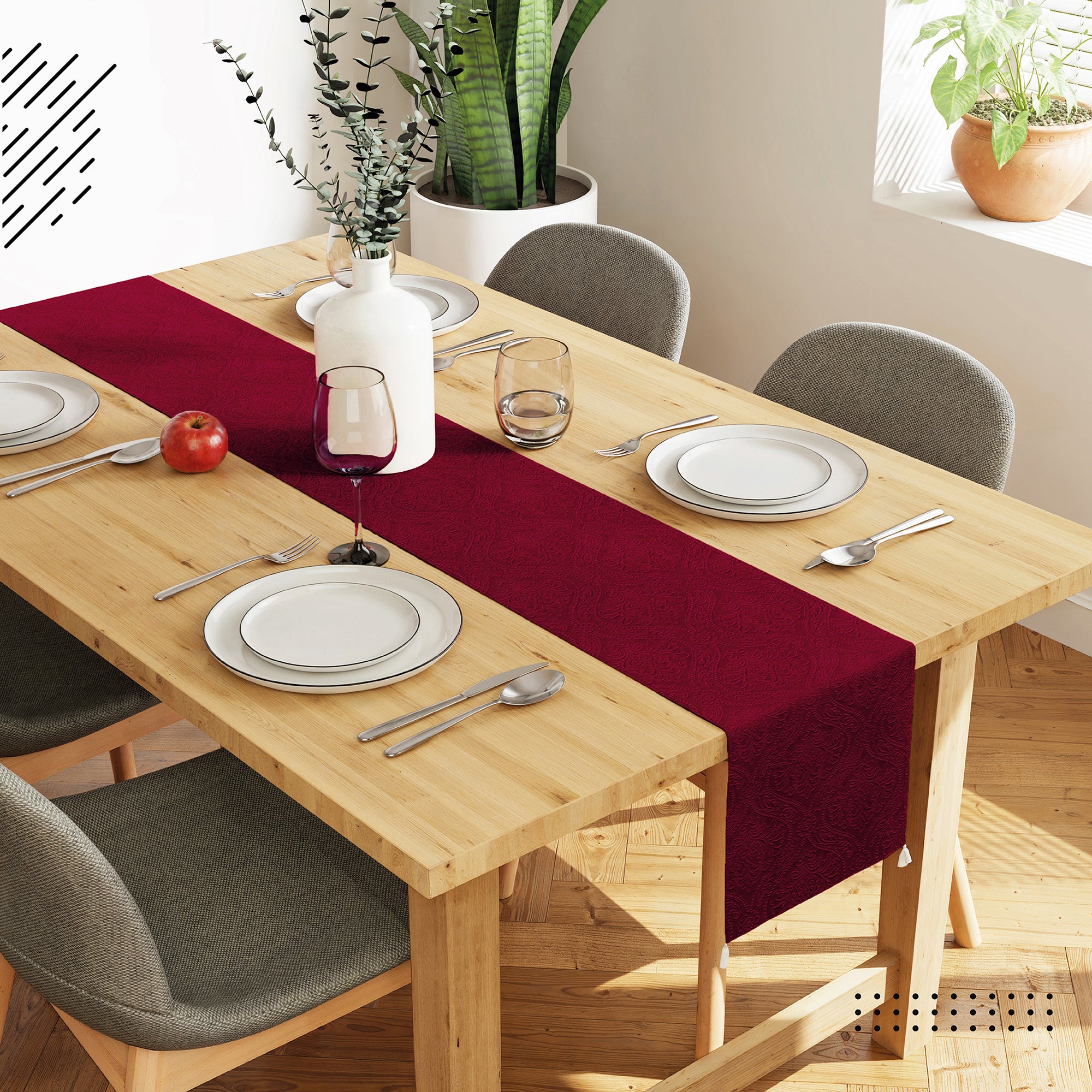 Embossed Velvet Maroon Table Runner
