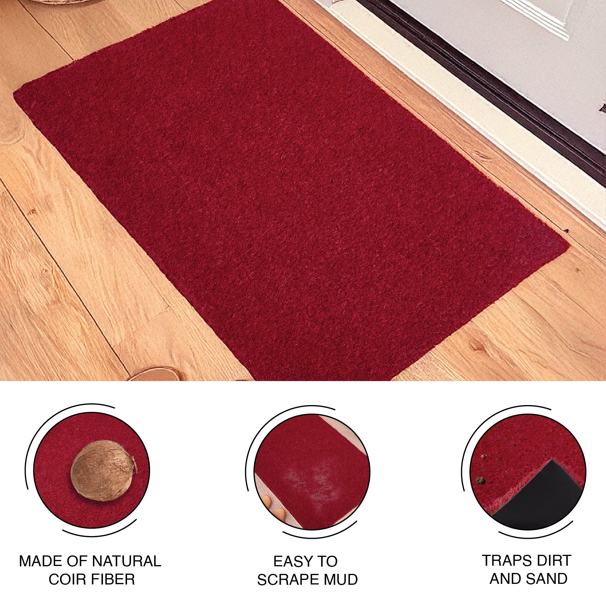 Coir Door Mats for Home Entrance Thick Anti-slip Welcome Doormat with PVC Back | Ideal for Indoor, Outdoor, Patio, Home and Office | Durable and Easy to Clean