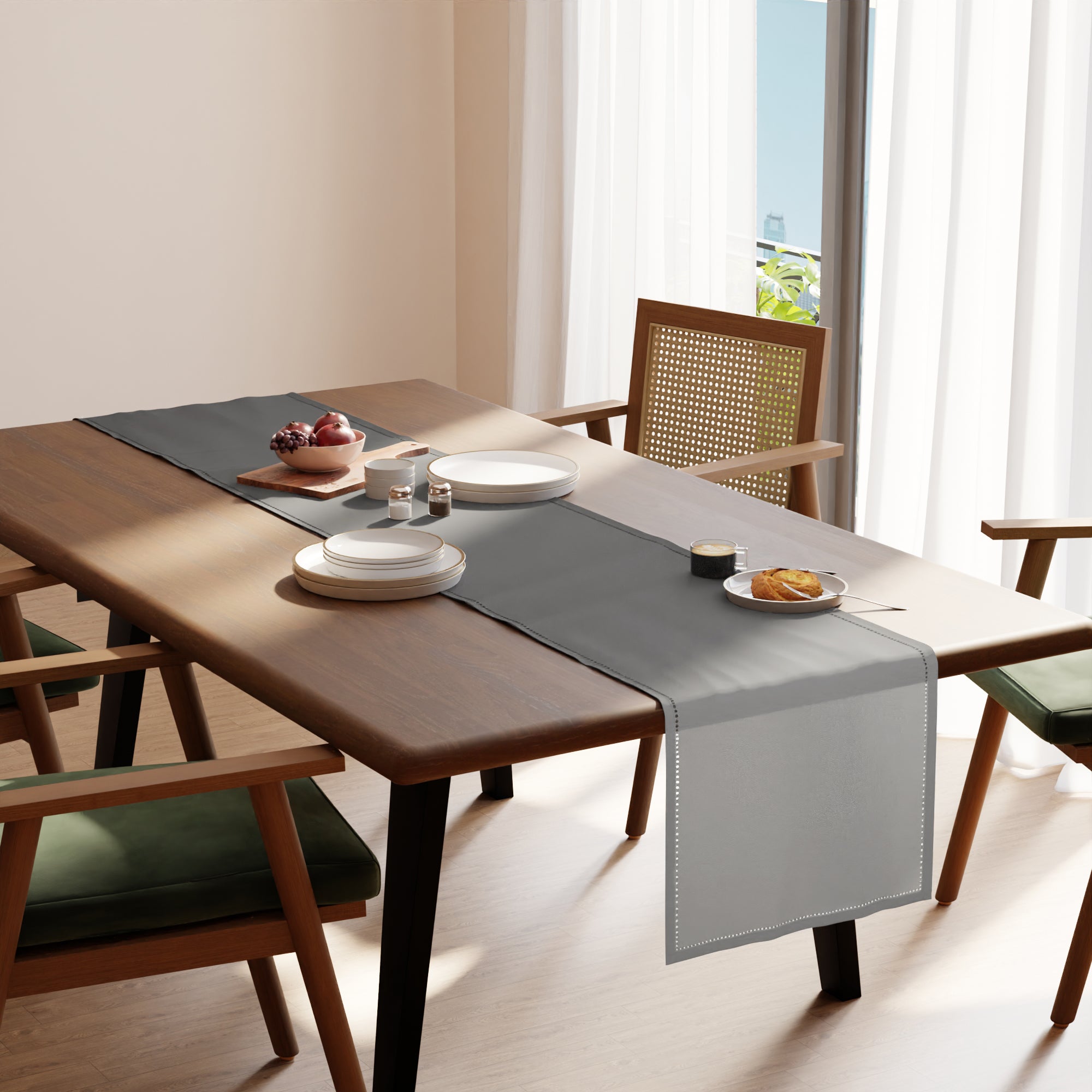 Cotton Grey Table Runner (Pack of 1)