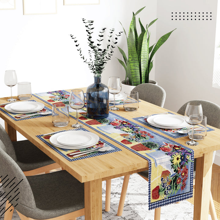 Cotton Flowerpot Table Runner+Placemat (Pack of 5)