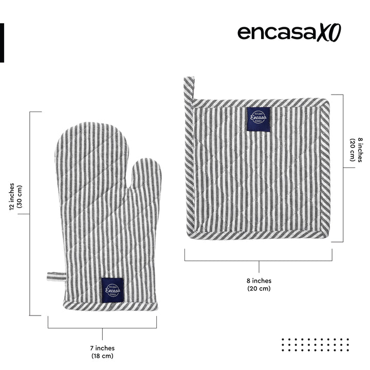 Cotton Ticking Black Oven Glove & Pot Holder