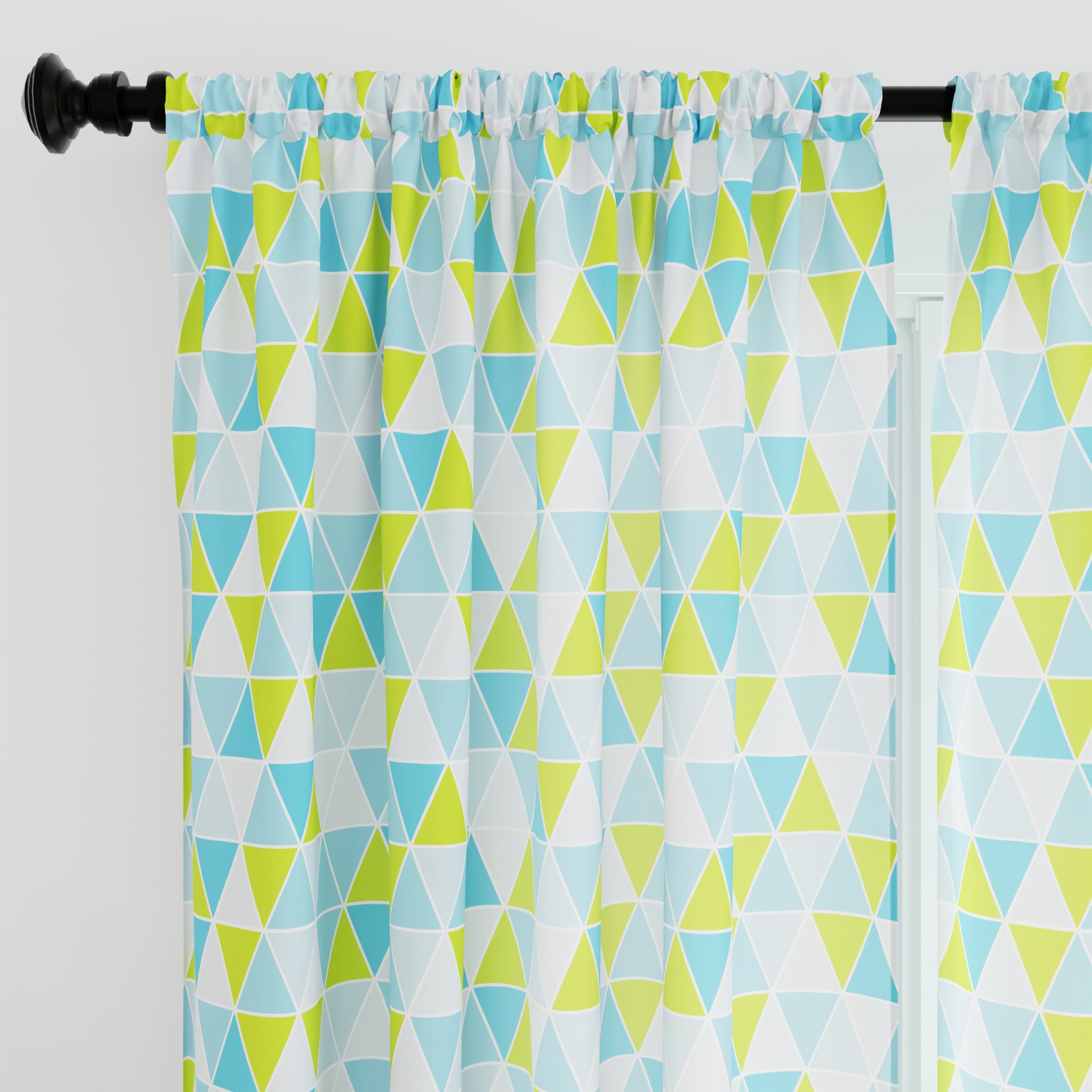 Micro Big Triangles Aqua Curtain (Pack of 2)