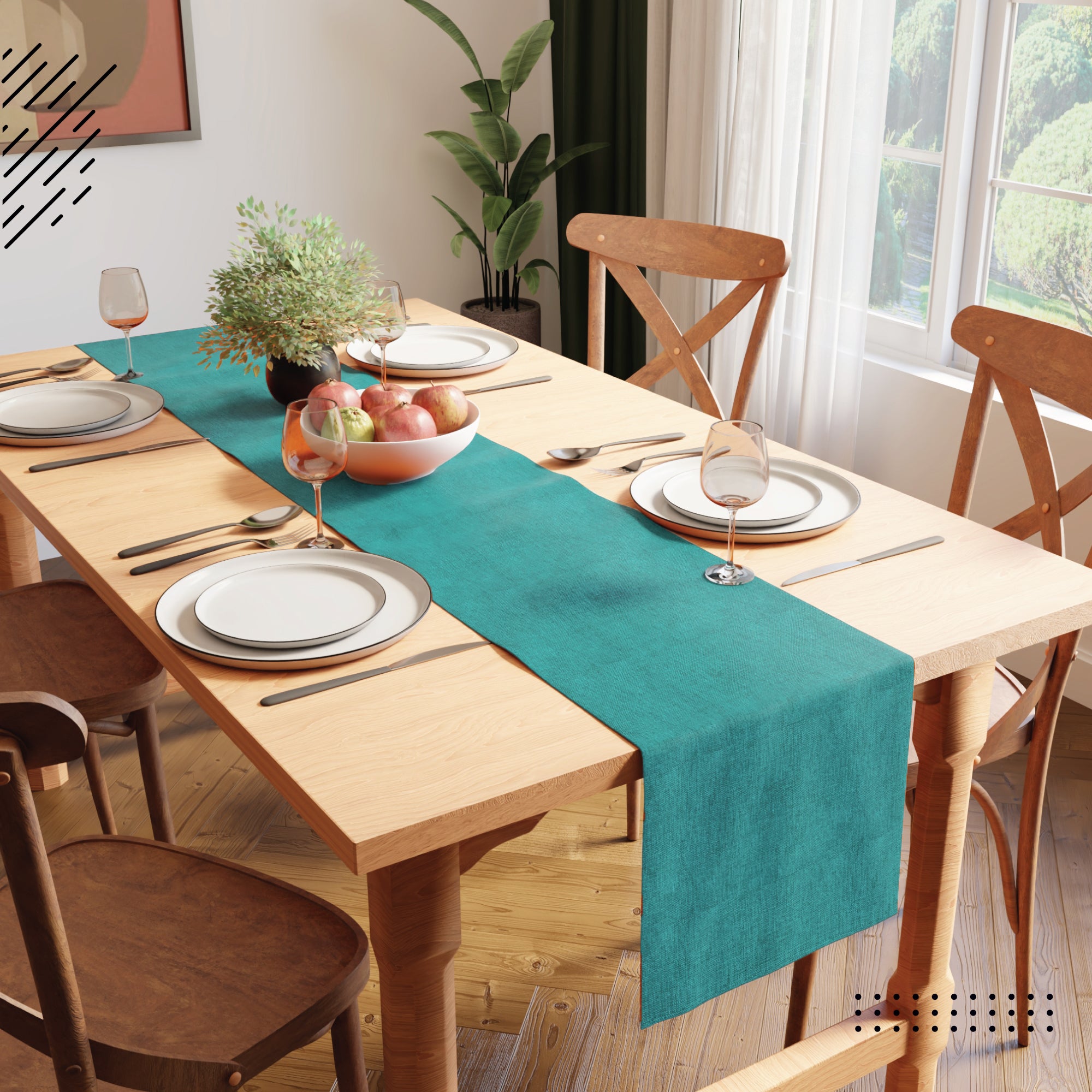 Chenille Turq Blue Table Runner