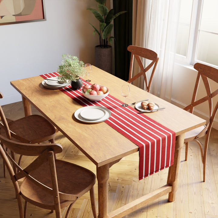 Cotton Roma Red Stripes Table Runner (Pack of 1)