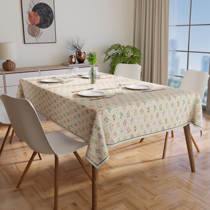 WR Spun Polyester French Beige Printed Table Cloth (Pack of 1)