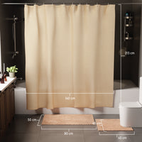 Polyester Beige Shower Curtain + Bathmat (Pack of 3)
