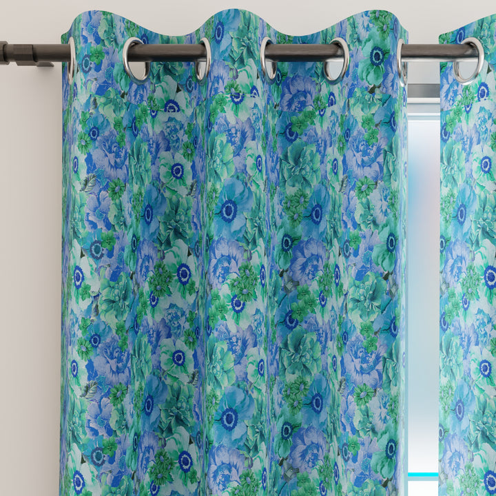 Blackout Polyester F2 Blue Curtain (Pack of 2)
