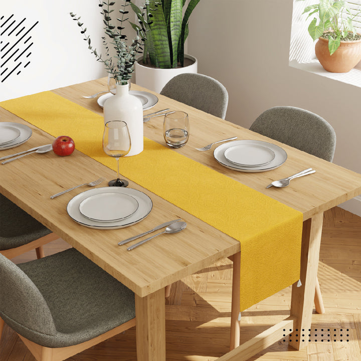 Embossed Velvet Lemon Yellow Table Runner