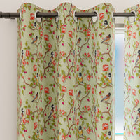 Blackout Polyester Sage Green Birds Curtain (Pack of 2)