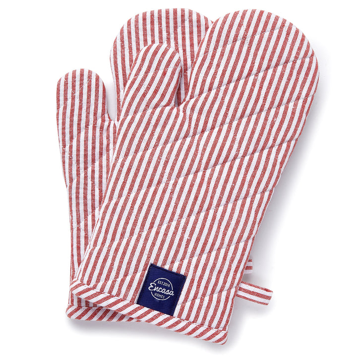 Cotton Ticking Red Oven Gloves (Pack of 2)