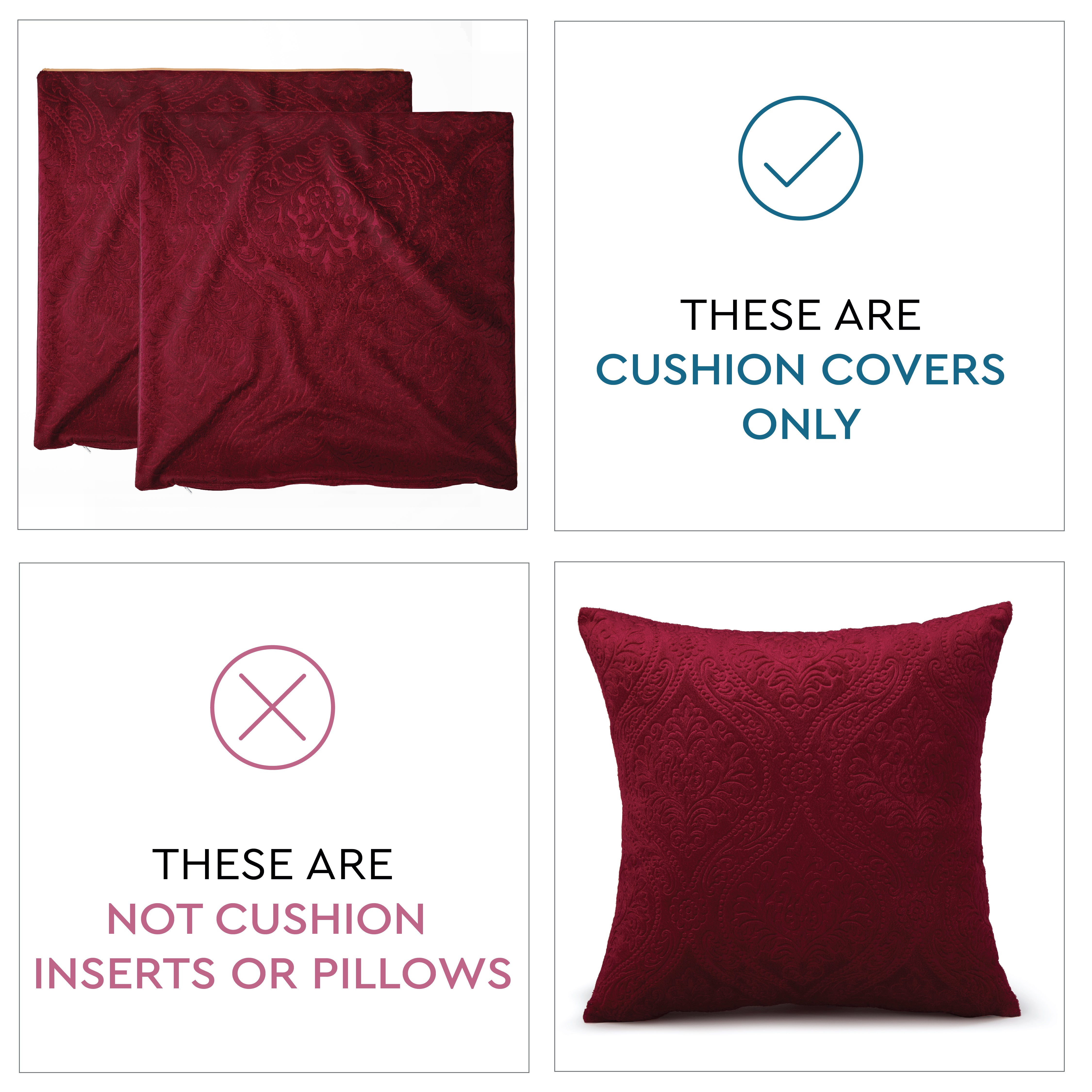 Embossed Velvet Maroon Cushion Cover (Pack of 2)