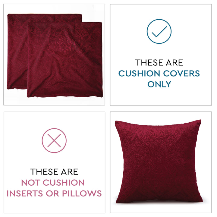 Embossed Velvet Maroon Cushion Cover (Pack of 2)