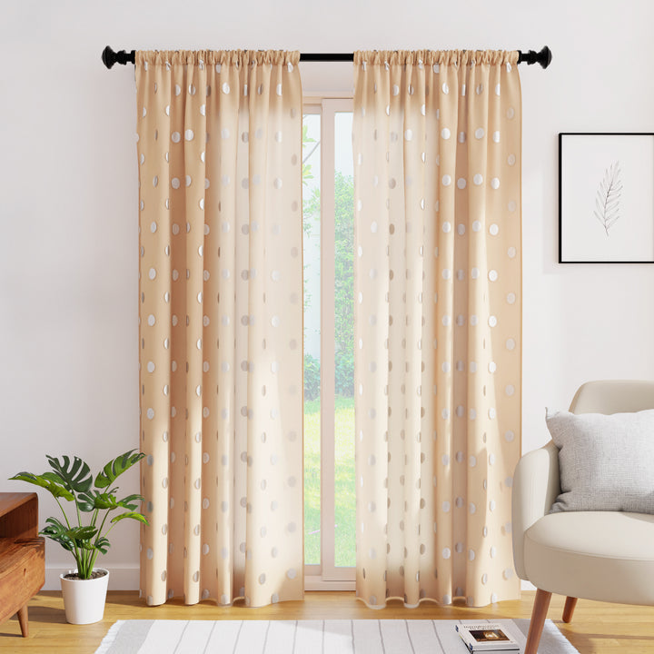 Polyester Dollar Beige Curtain (Pack of 2)