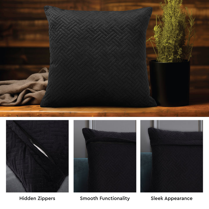 Quilted Velvet Black Cushion Cover (Pack of 2)